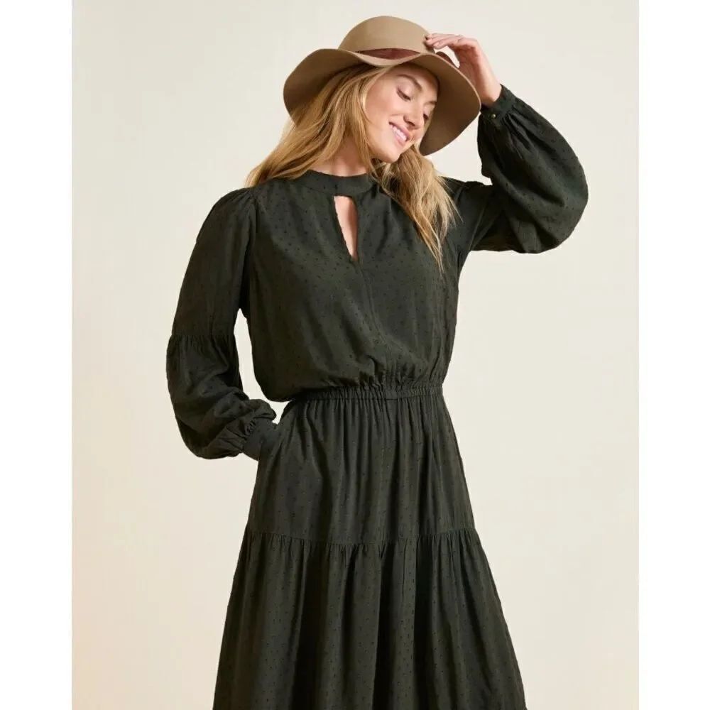 Garnet Hill Women’s Nori Pine Green Ballad Swiss-Dot Maxi Dress - Picture 12 of 13